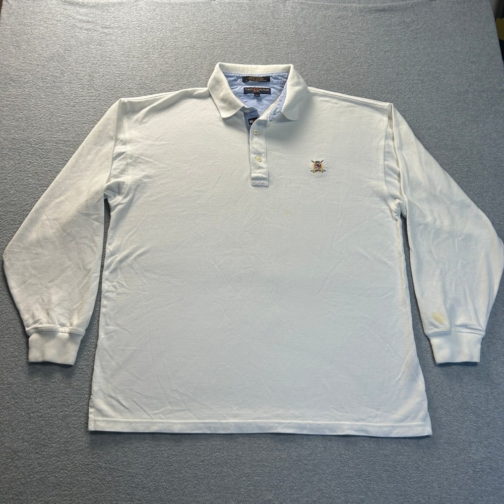 Tommy Hilfiger Golf  Polo Shirt Mens XL White Long Sleeve Cotton Crest Classic